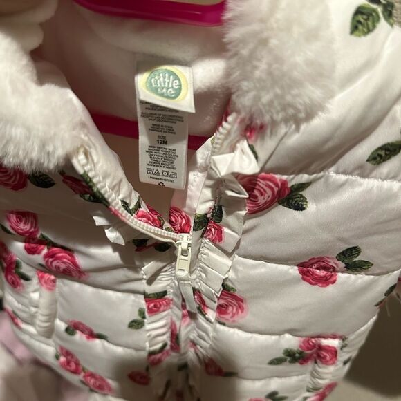 NWOT Little Me Infant Puffer Jacket w/ Roses Rose Size 12M - Picture 10 of 12